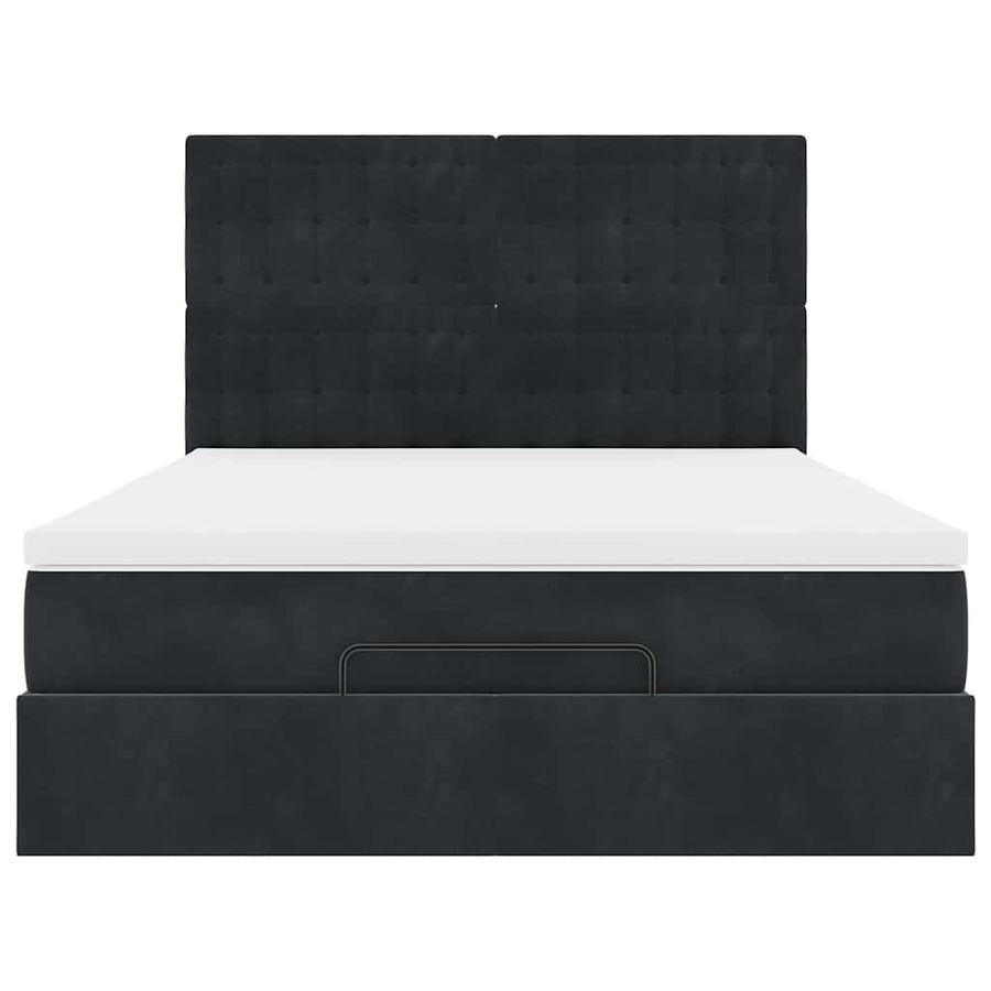 Ottoman Bed with Mattresses & LEDs Black Double Velvet