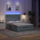 Ottoman Bed with Mattresses & LEDs Dark Grey Queen Velvet - Front View
