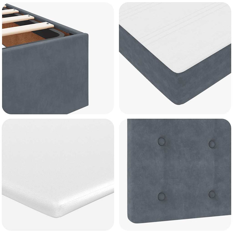 Ottoman Bed with Mattresses & LEDs Dark Grey Queen Velvet