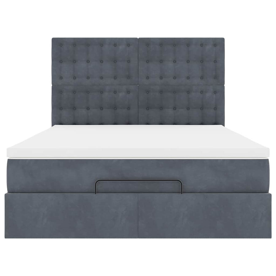 Ottoman Bed with Mattresses & LEDs Dark Grey Queen Velvet