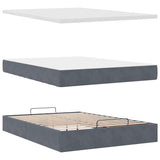 Ottoman Bed with Mattresses & LEDs Dark Grey Queen Velvet - Low Angle