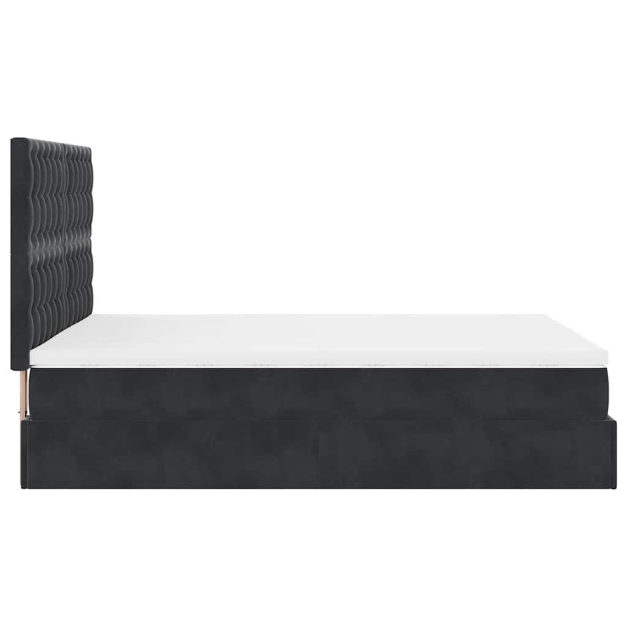 Ottoman Bed with Mattresses & LEDs Black Queen Velvet