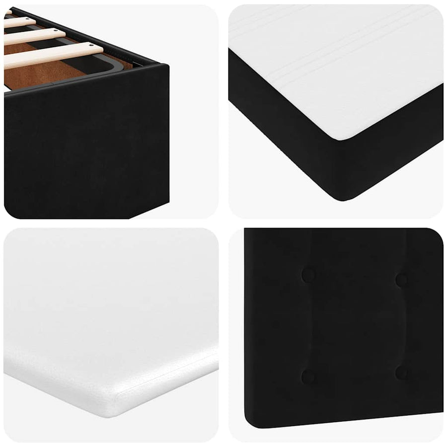 Ottoman Bed with Mattresses & LEDs Black Queen Velvet