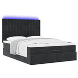 Ottoman Bed with Mattresses & LEDs Black Queen Velvet
