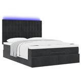 Ottoman Bed with Mattresses & LEDs Black Queen Velvet - Rear View