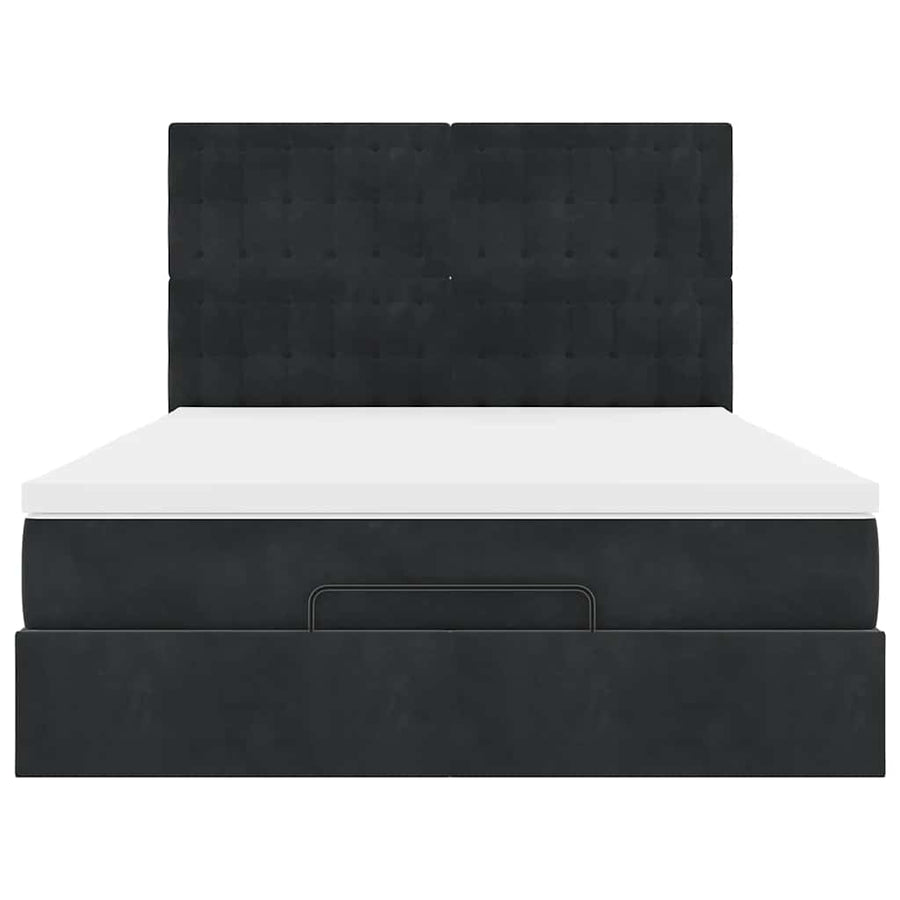 Ottoman Bed with Mattresses & LEDs Black Queen Velvet