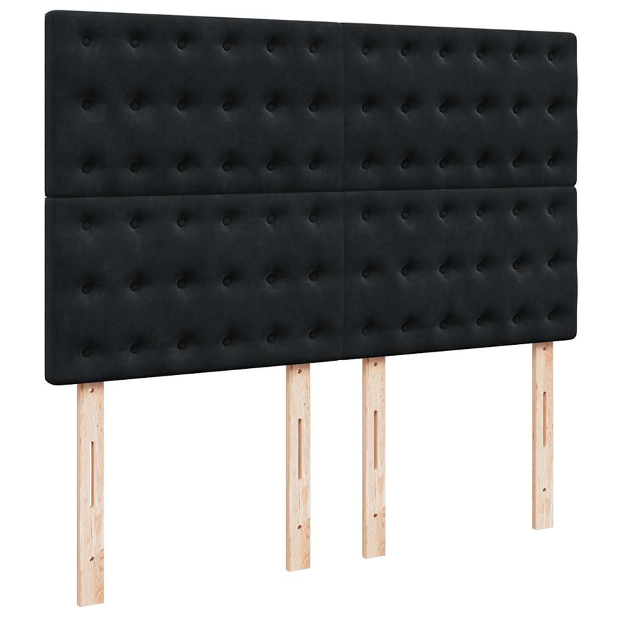 Ottoman Bed with Mattresses & LEDs Black Queen Velvet