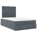 Ottoman Bed with Mattresses & LEDs Dark Grey King Single Velvet - Close-Up Angle