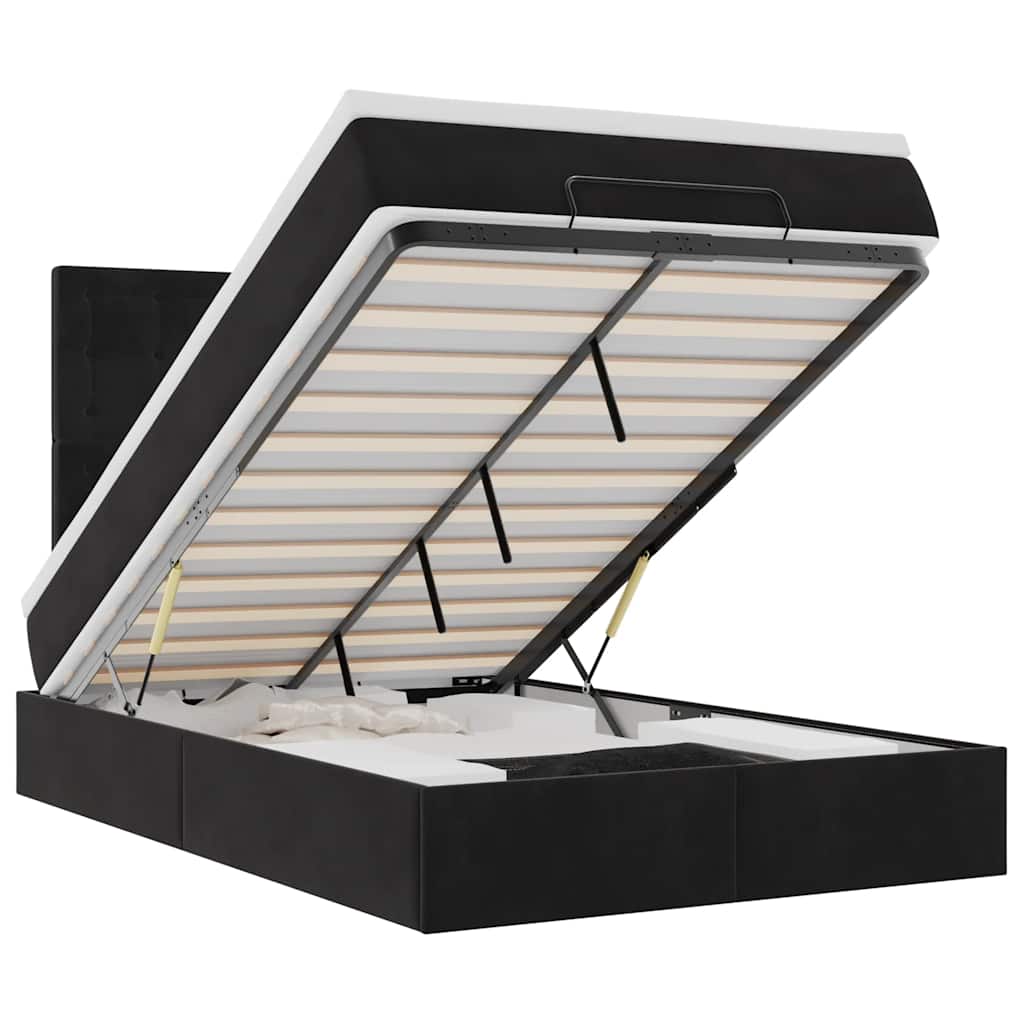 Ottoman Bed with Mattresses & LEDs Black King Single Velvet