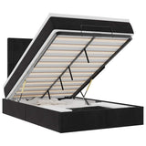 Ottoman Bed with Mattresses & LEDs Black King Single Velvet - Front View