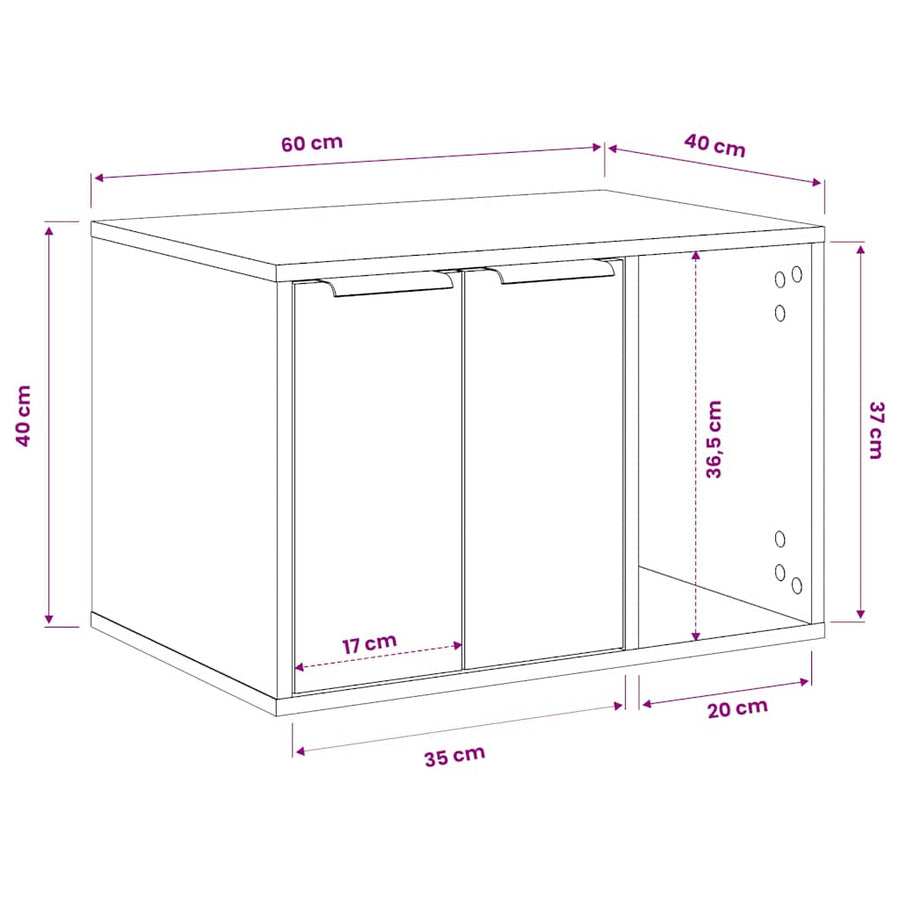 Cat Litter Box Enclosure Artisian Oak 60x40x40 cm