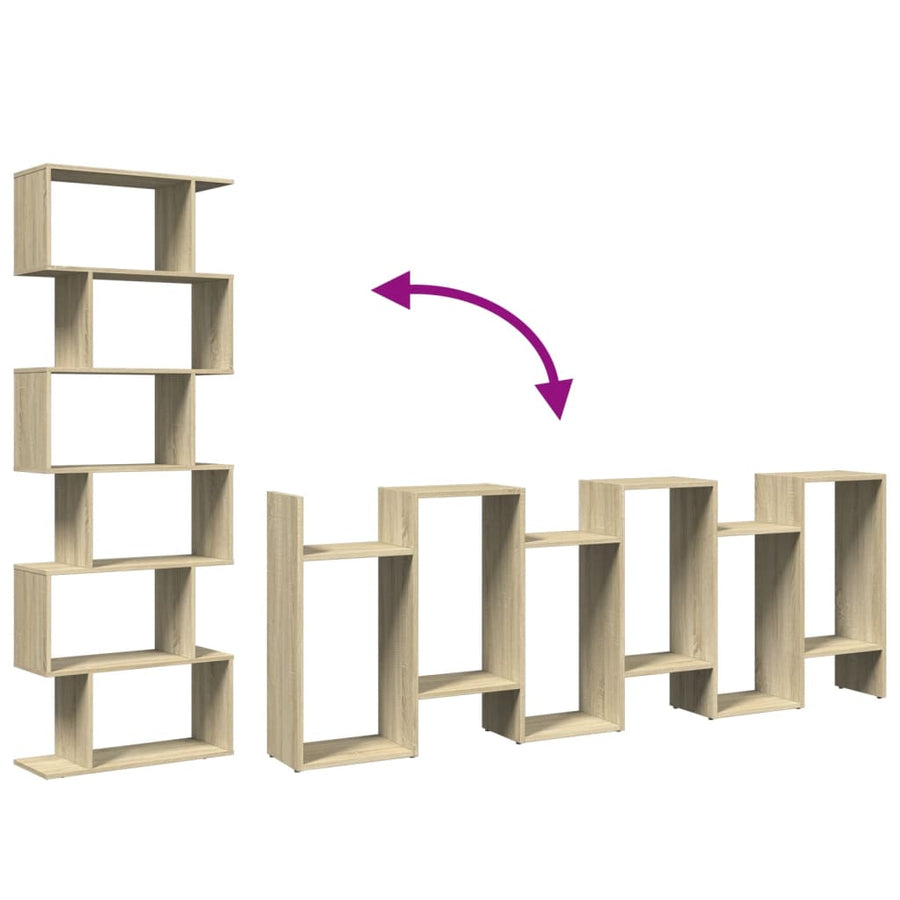 Room Divider Bookcase 6-Tier Sonoma Oak 70x24x193 cm