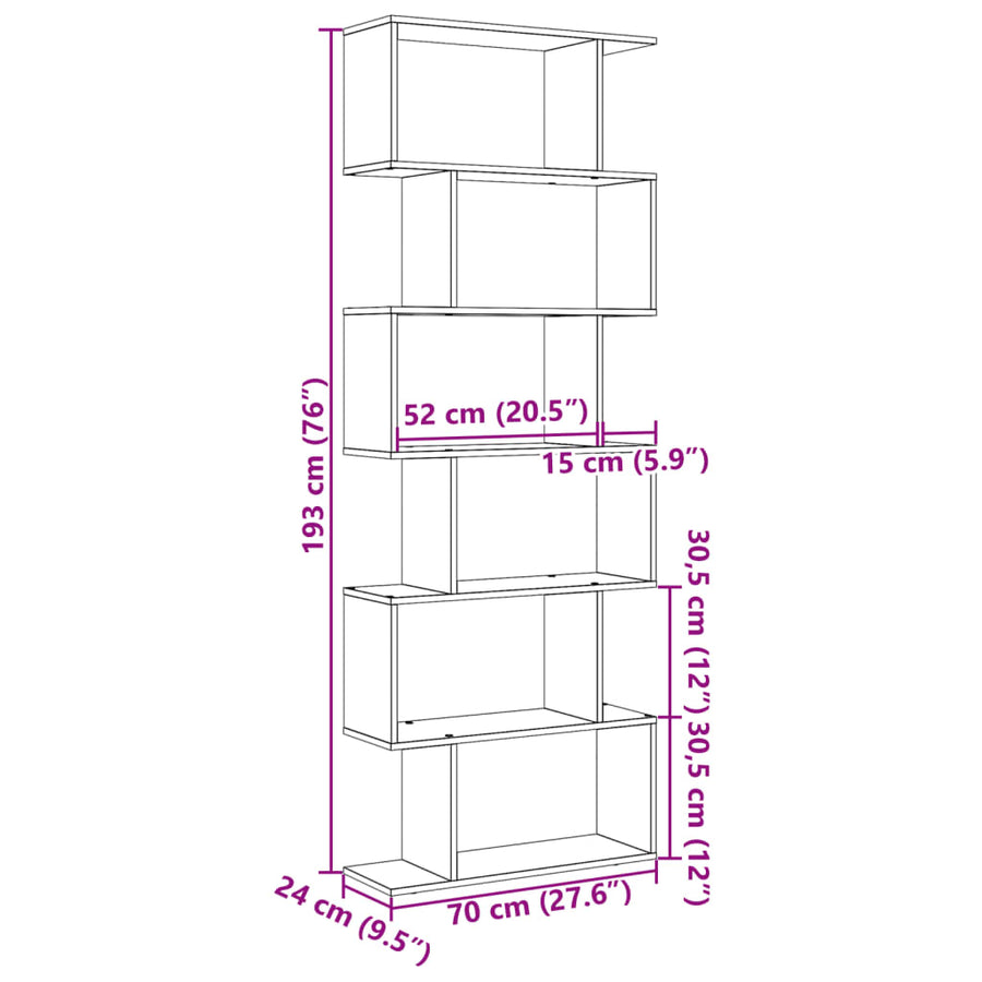 Room Divider Bookcase 6-Tier Sonoma Oak 70x24x193 cm