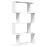 Room Divider Bookcase 4-Tier White 70x24x129 cm Engineered Wood - Front View