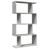 Room Divider Bookcase 4-Tier Concrete Grey 70x24x129 cm Engineered Wood - Front View