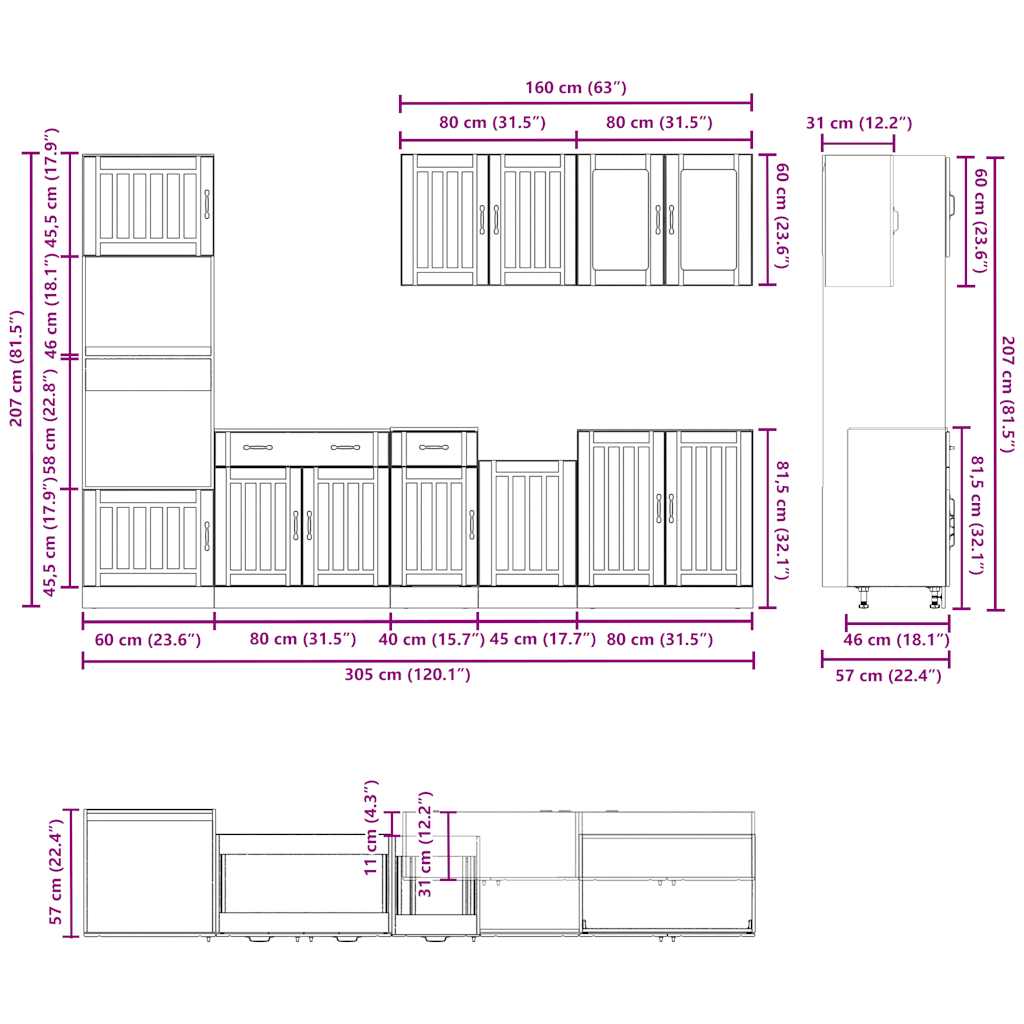 7 Piece Kitchen Cabinet Set "Kalmar" Black Engineered Wood