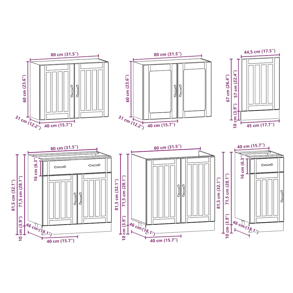 7 Piece Kitchen Cabinet Set "Kalmar" Black Engineered Wood
