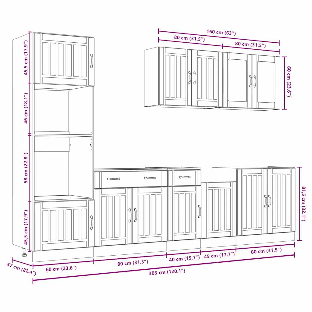 7 Piece Kitchen Cabinet Set "Kalmar" Black Engineered Wood