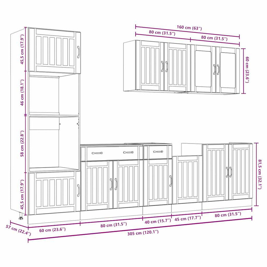 7 Piece Kitchen Cabinet Set "Lucca" High Gloss White