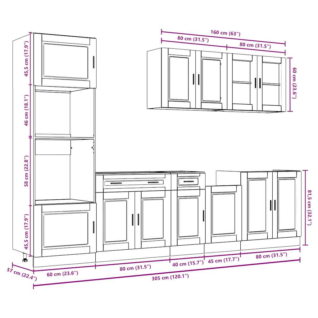 7 Piece Kitchen Cabinet Set Porto White Engineered Wood