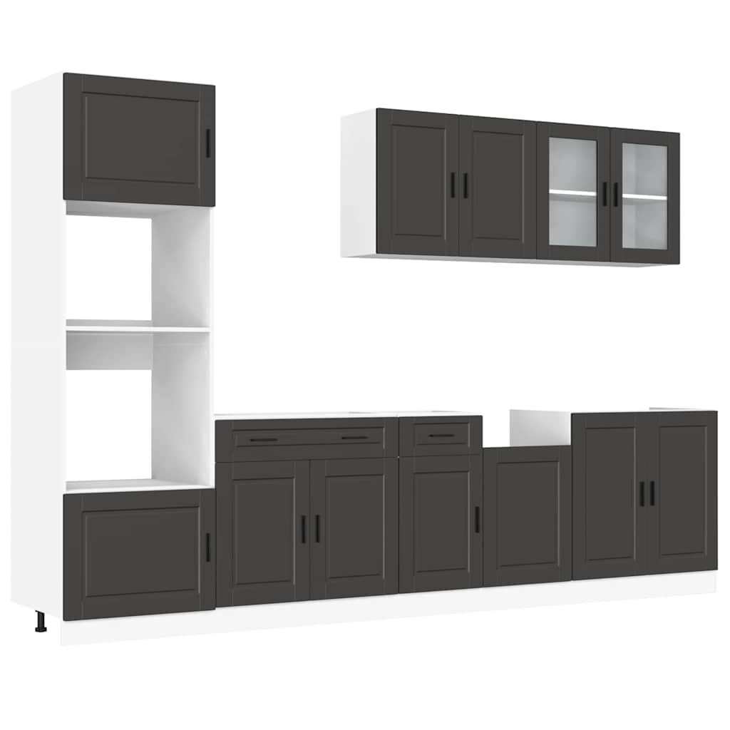 7 Piece Kitchen Cabinet Set "Porto" Black Engineered Wood