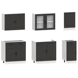 7 Piece Kitchen Cabinet Set "Porto" Black Engineered Wood