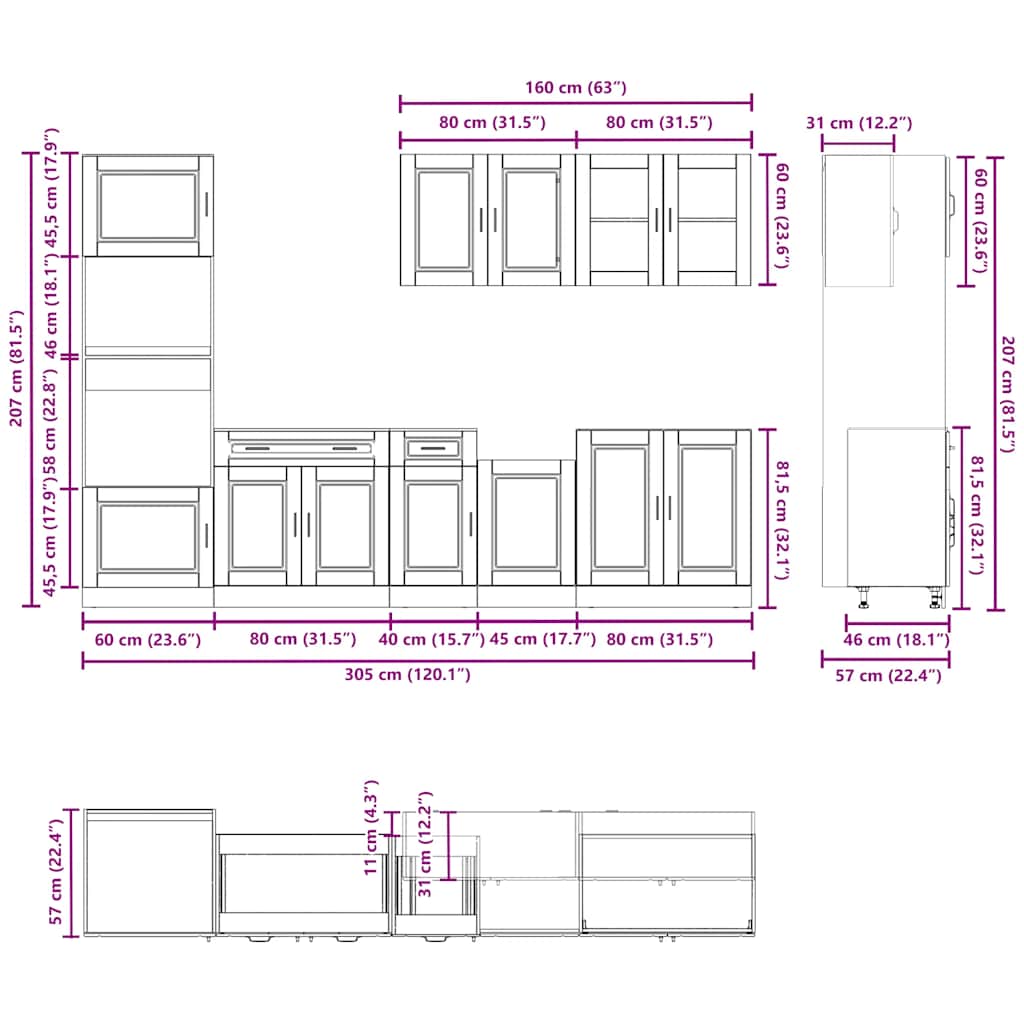 7 Piece Kitchen Cabinet Set "Porto" Black Engineered Wood