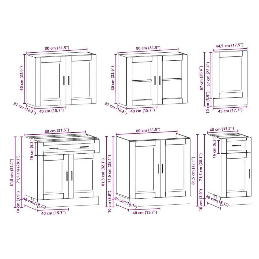 7 Piece Kitchen Cabinet Set "Porto" Black Engineered Wood