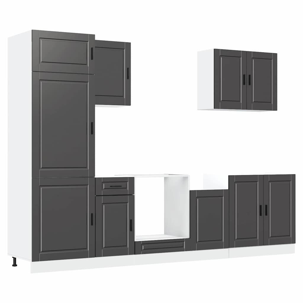 7 Piece Kitchen Cabinet Set "Porto" Black Engineered Wood