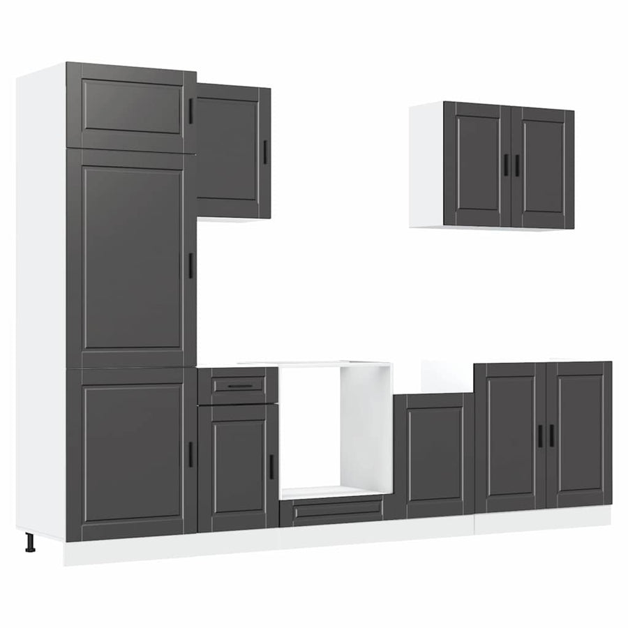 7 Piece Kitchen Cabinet Set "Porto" Black Engineered Wood