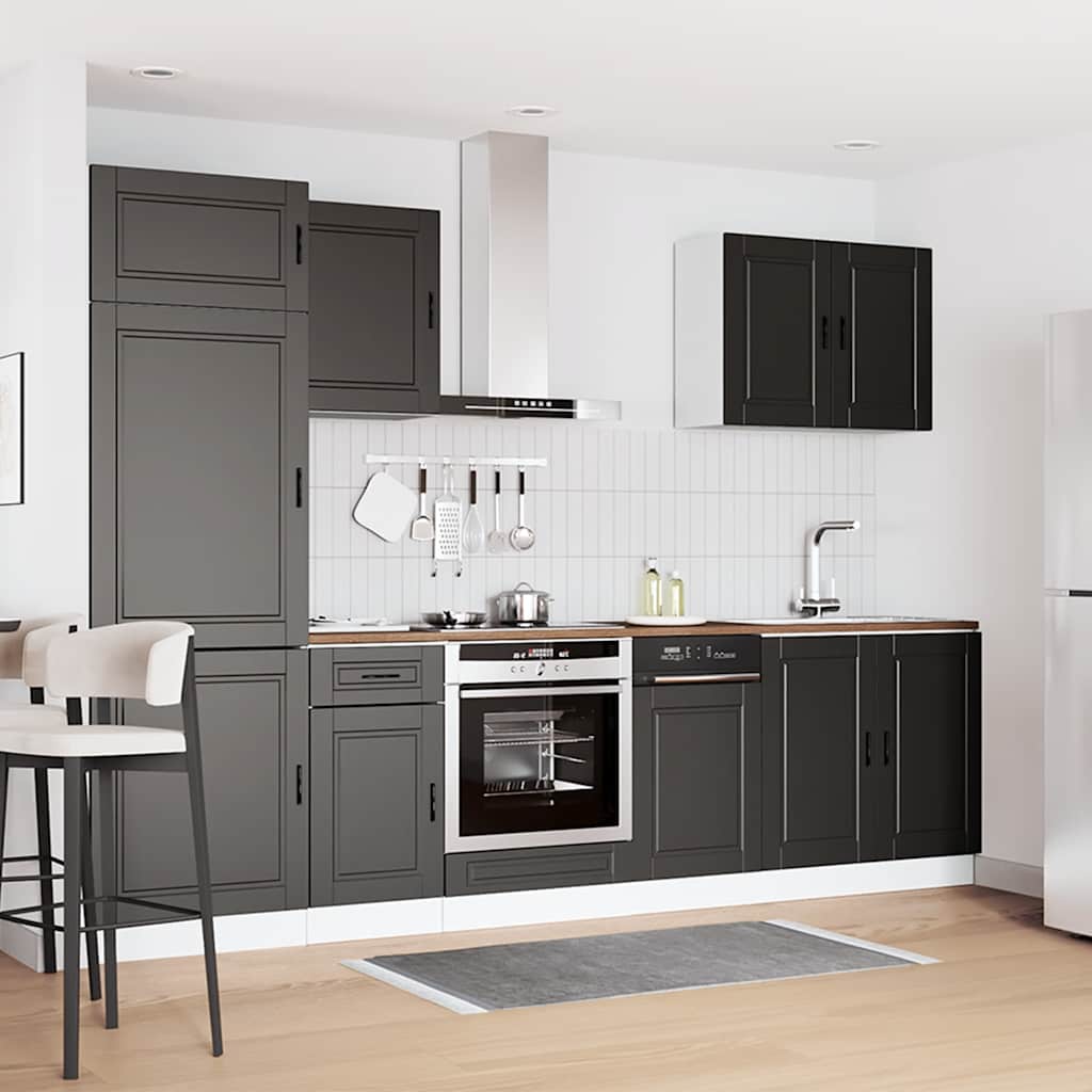 7 Piece Kitchen Cabinet Set "Porto" Black Engineered Wood