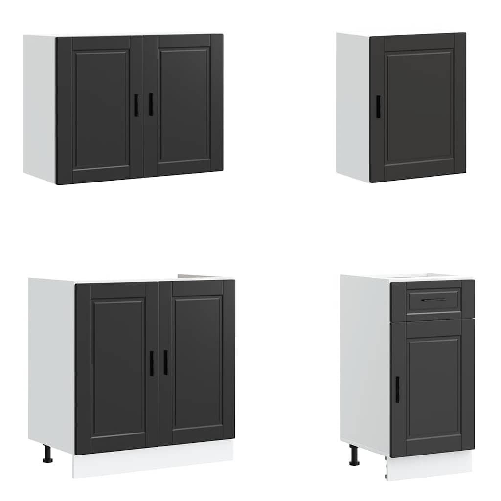 7 Piece Kitchen Cabinet Set "Porto" Black Engineered Wood