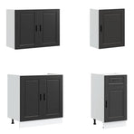 7 Piece Kitchen Cabinet Set "Porto" Black Engineered Wood