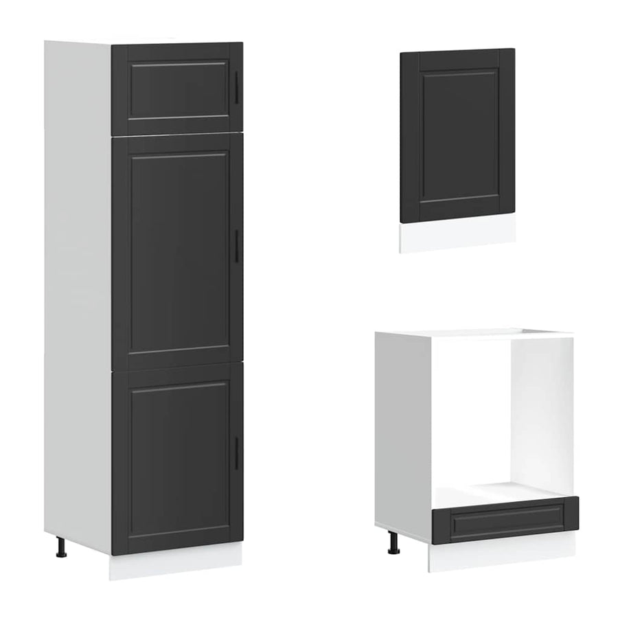 7 Piece Kitchen Cabinet Set "Porto" Black Engineered Wood
