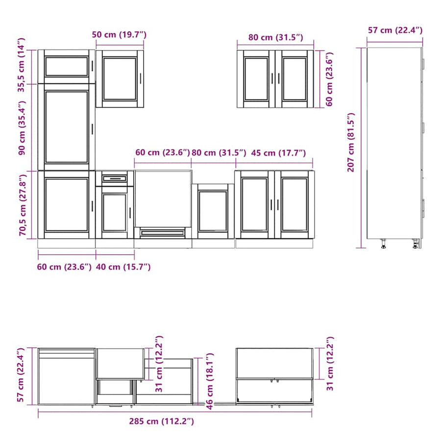 7 Piece Kitchen Cabinet Set "Porto" Black Engineered Wood
