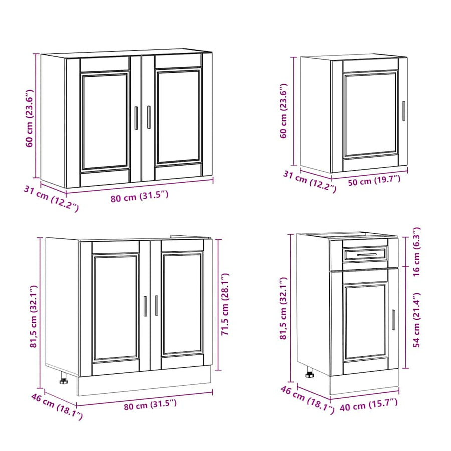 7 Piece Kitchen Cabinet Set "Porto" Black Engineered Wood