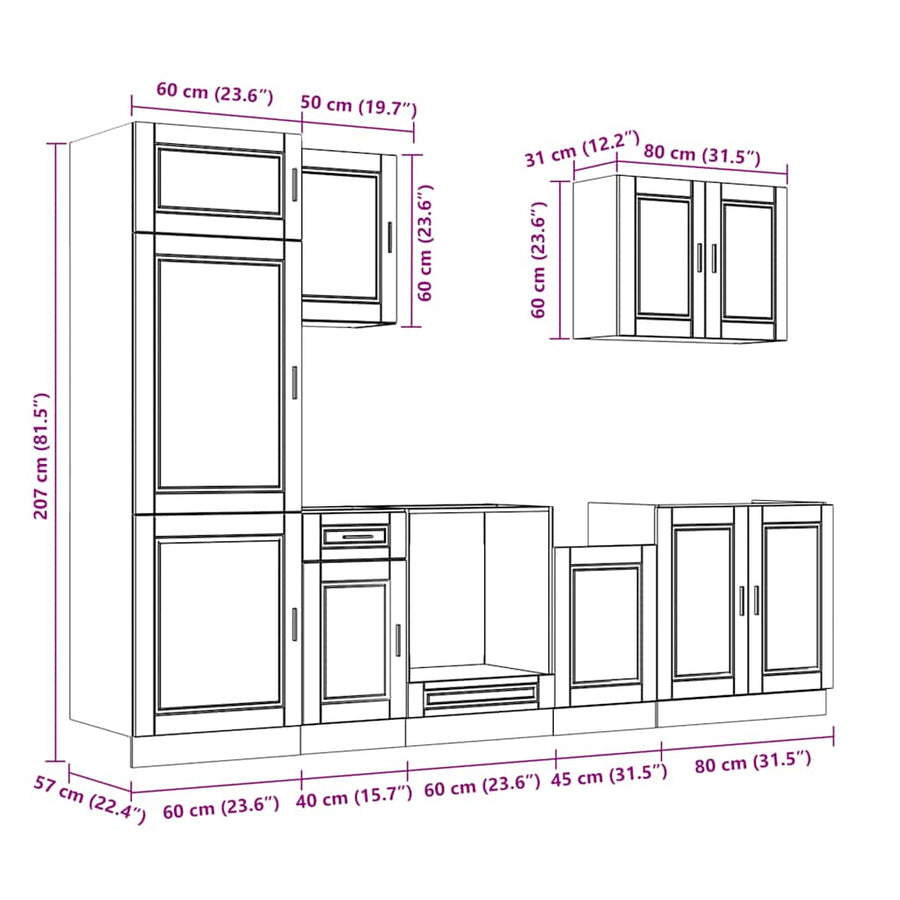7 Piece Kitchen Cabinet Set "Porto" Black Engineered Wood