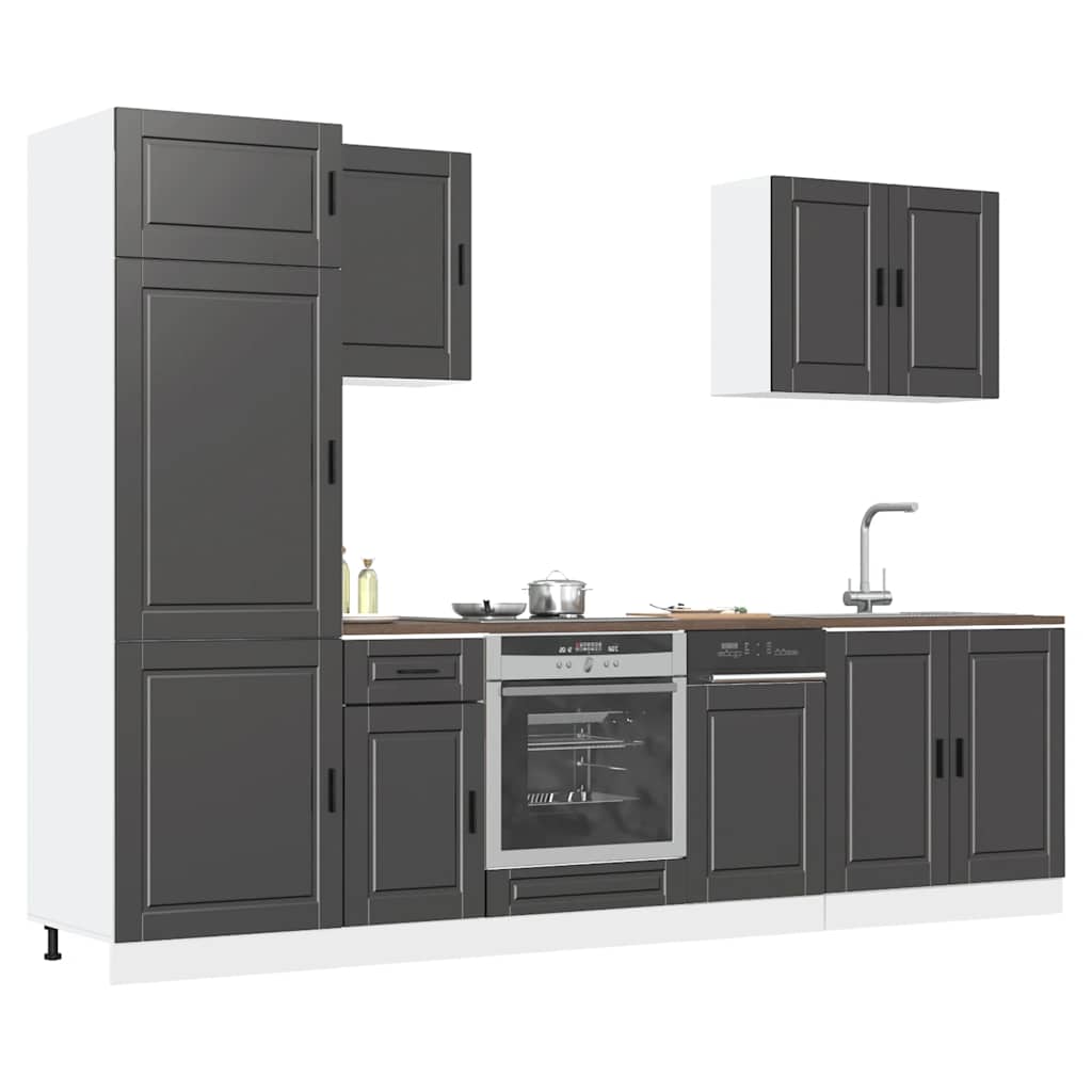 7 Piece Kitchen Cabinet Set "Porto" Black Engineered Wood