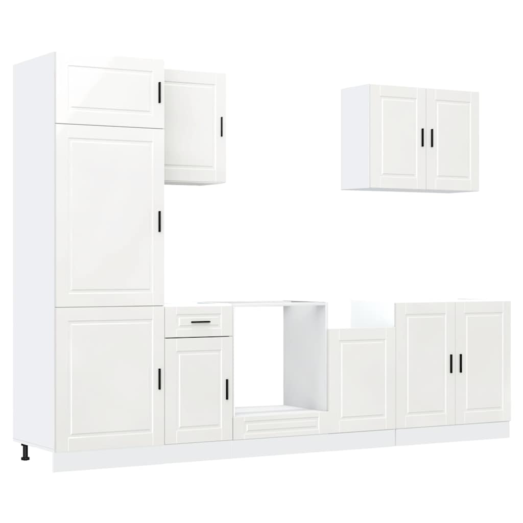 7 Piece Kitchen Cabinet Set "Porto" High Gloss White Engineered Wood