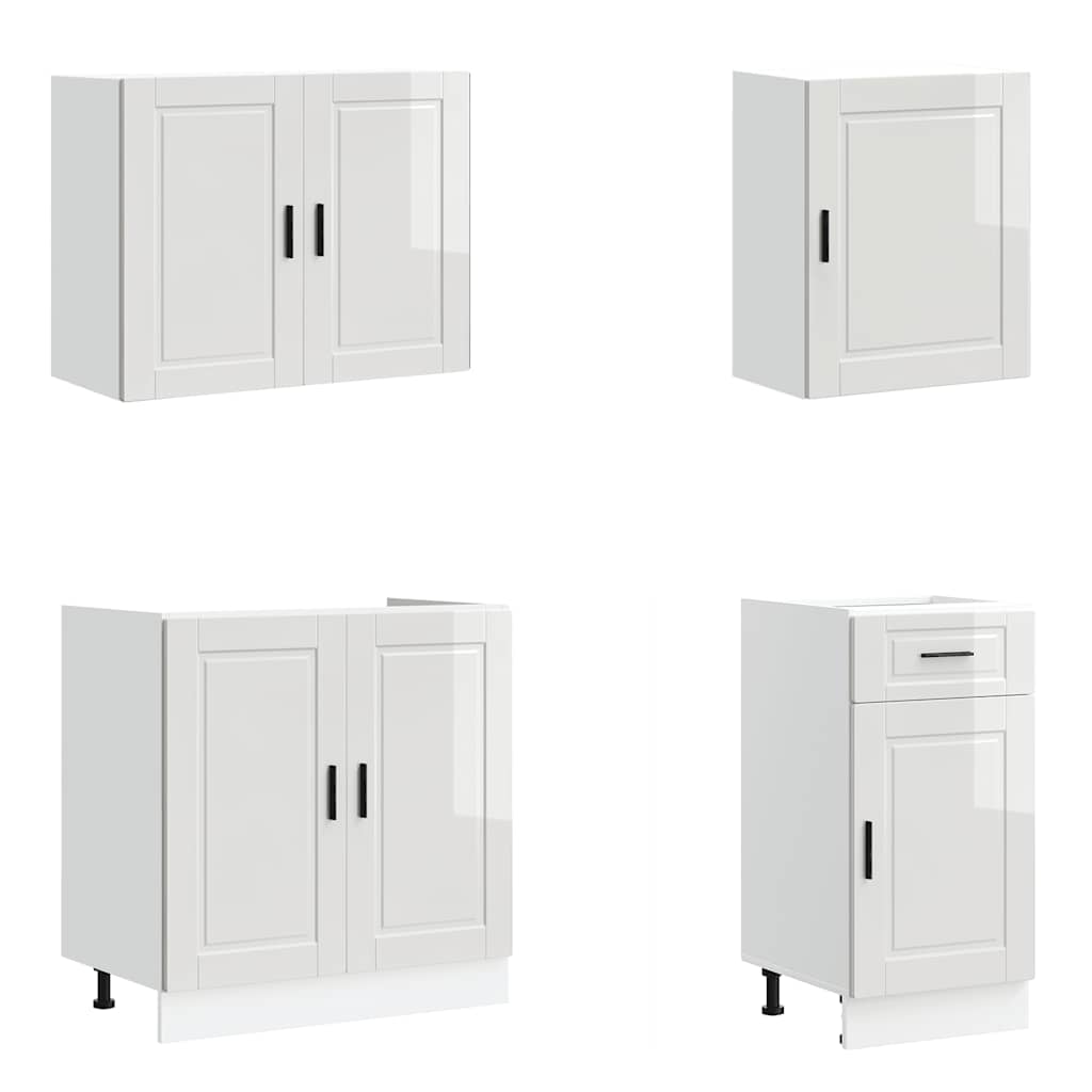 7 Piece Kitchen Cabinet Set "Porto" High Gloss White Engineered Wood