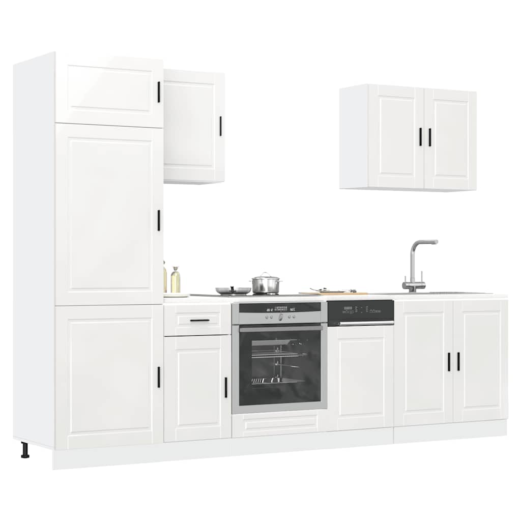 7 Piece Kitchen Cabinet Set "Porto" High Gloss White Engineered Wood