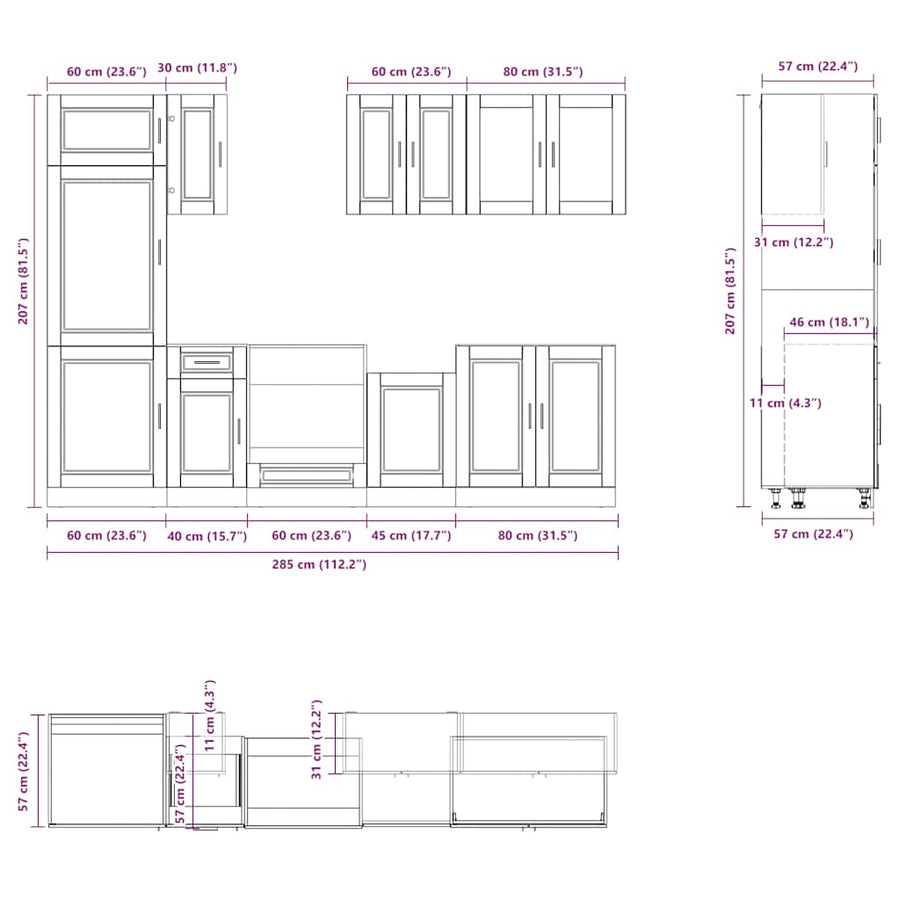 8 Piece Kitchen Cabinet Set "Porto" White Engineered Wood