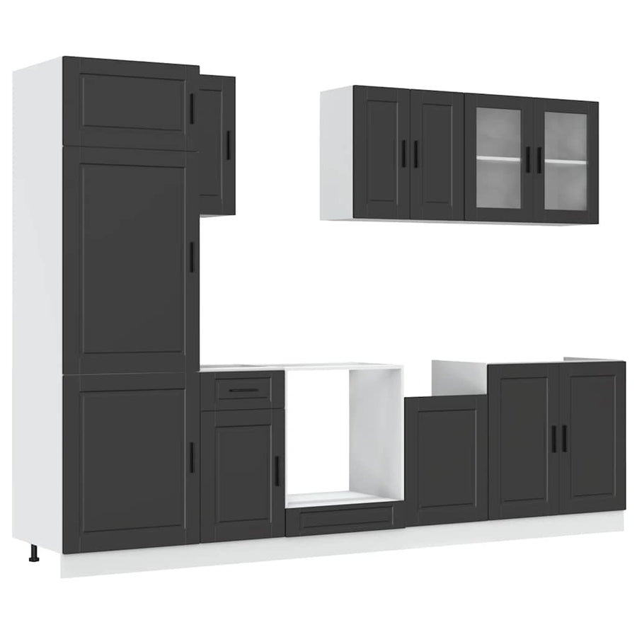 8 Piece Kitchen Cabinet Set "Porto" Black Engineered Wood