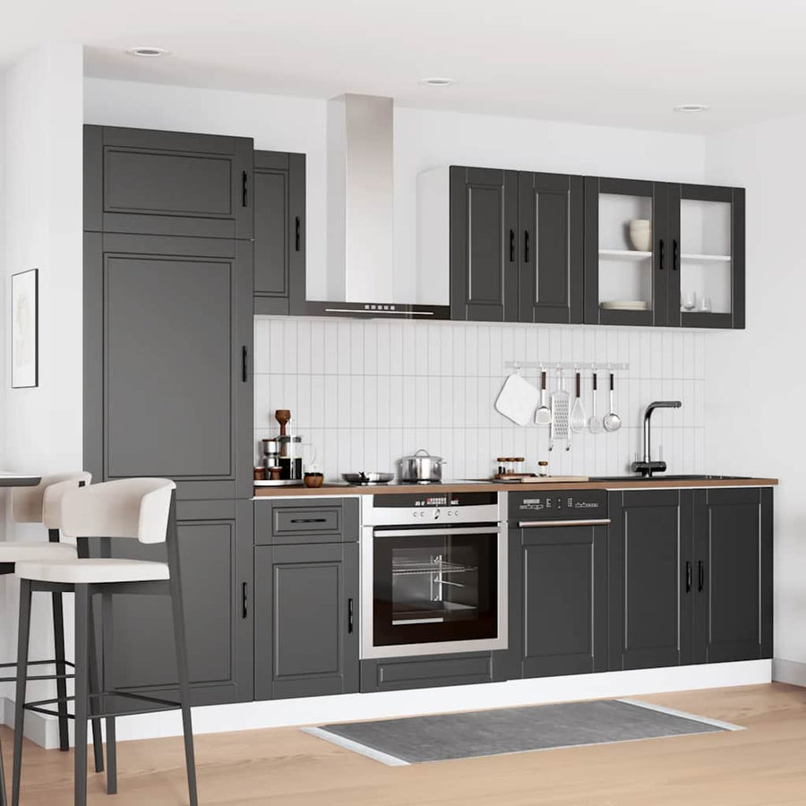 8 Piece Kitchen Cabinet Set "Porto" Black Engineered Wood