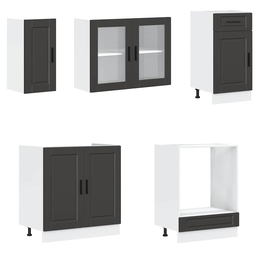 8 Piece Kitchen Cabinet Set "Porto" Black Engineered Wood