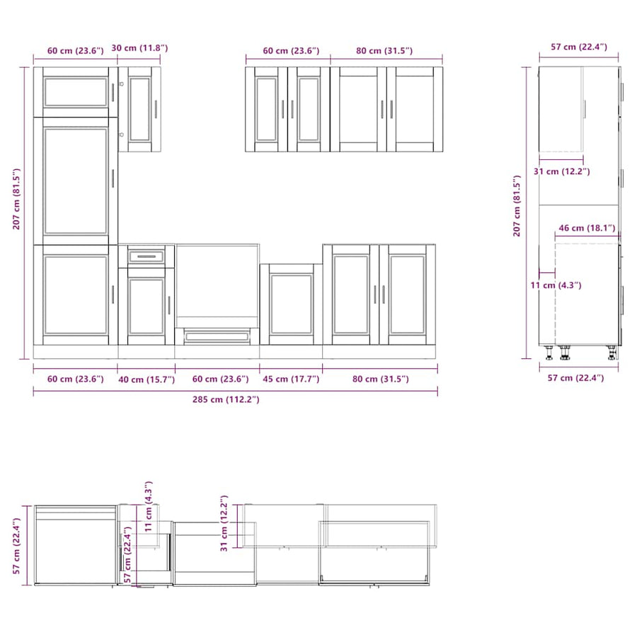 8 Piece Kitchen Cabinet Set "Porto" Black Engineered Wood