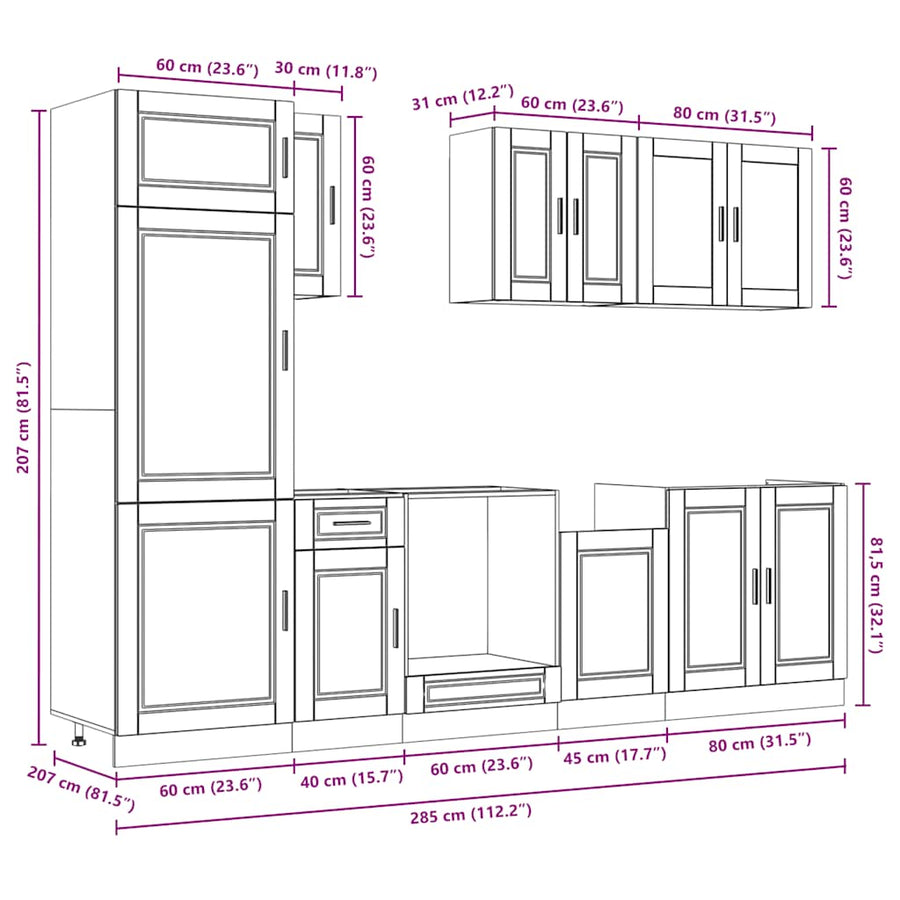 8 Piece Kitchen Cabinet Set "Porto" Black Engineered Wood