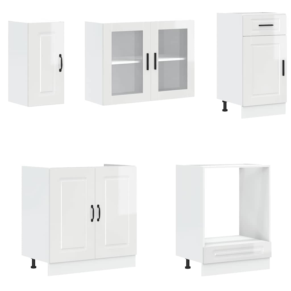 8 Piece Kitchen Cabinet Set "Porto" High Gloss White Engineered Wood