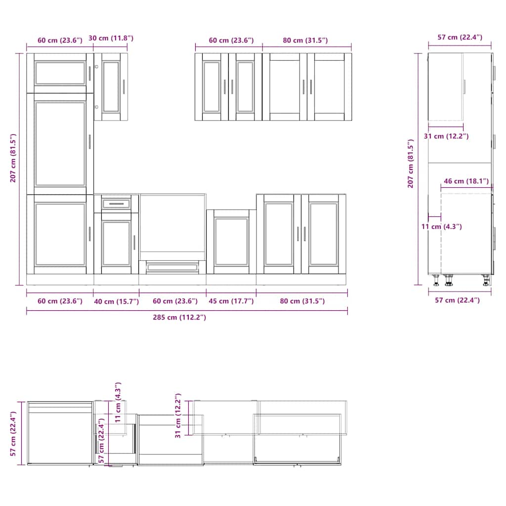 8 Piece Kitchen Cabinet Set "Porto" High Gloss White Engineered Wood