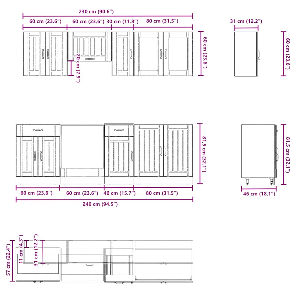 8 Piece Kitchen Cabinet Set Kalmar White Engineered Wood